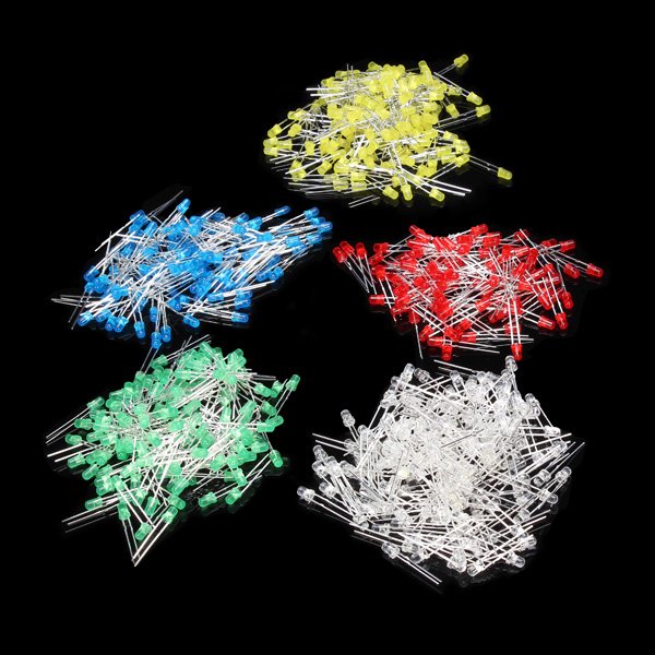 2000pcs 3MM LED Diode Kit Short Leg Mixed Color Red Green Yellow Blue White 1