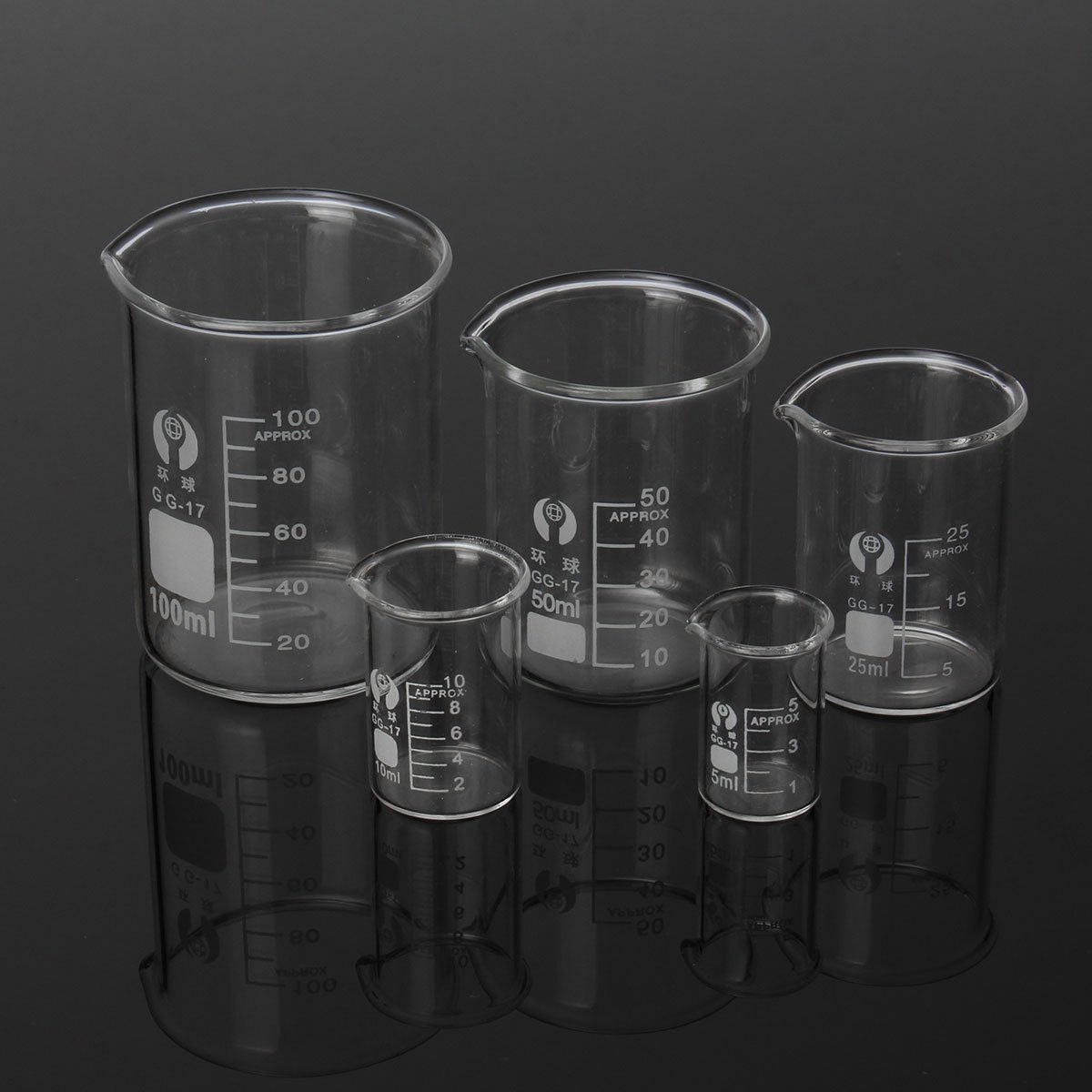 5Pcs 5ml 10ml 25ml 50ml 100ml Beaker Set Graduated Borosilicate Glass Beaker Volumetric Measuring Laboratory Glassware 2