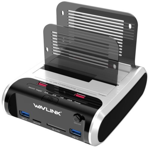 Wavlink USB3.0 to SATA Dual-Bay Hard Drive Enclosure Card Reader for 2.5/3.5" HDD SSD Offline Clone 1