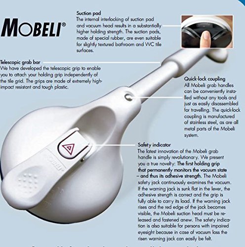 Mobeli Adjustable Grab Bar With Suction Indicator 13" to 17.9" 2 Mobeli Adjustable Grab Bar With Suction Indicator 13" to 17.9" - Image 2