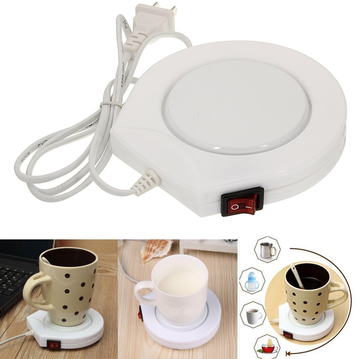 220v White Electric Powered Cup Warmer Heater Pad Coffee Tea Milk Mug US Plug 2
