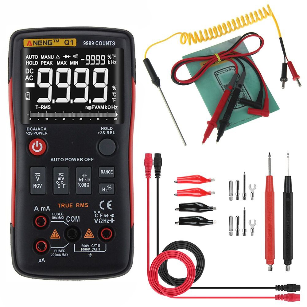 ANENG Q1 9999 Counts True RMS Digital Multimeter AC DC Voltage Current Resistance Capacitance Temperature Tester Auto/Manual Raging with Analog Bar Gr 2