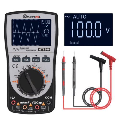 Upgraded MUSTOOL MT8206 2 in 1 Intelligent Digital Oscilloscope Multimeter AC/DC Current Voltage Resistance Frequency Diode Tester with Analog Bar Gr 1