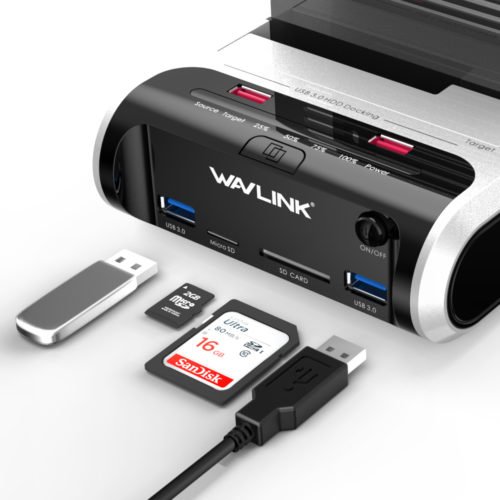 Wavlink USB3.0 to SATA Dual-Bay Hard Drive Enclosure Card Reader for 2.5/3.5" HDD SSD Offline Clone 2