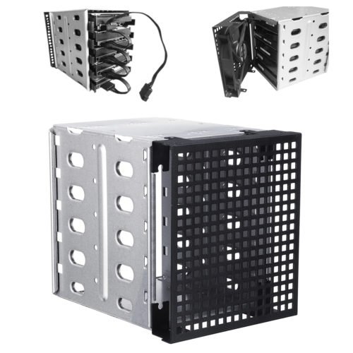5.25" to 5x 3.5" SATA SAS HDD Cage Rack Hard Drive Tray Caddy Converter with Fan Space 1