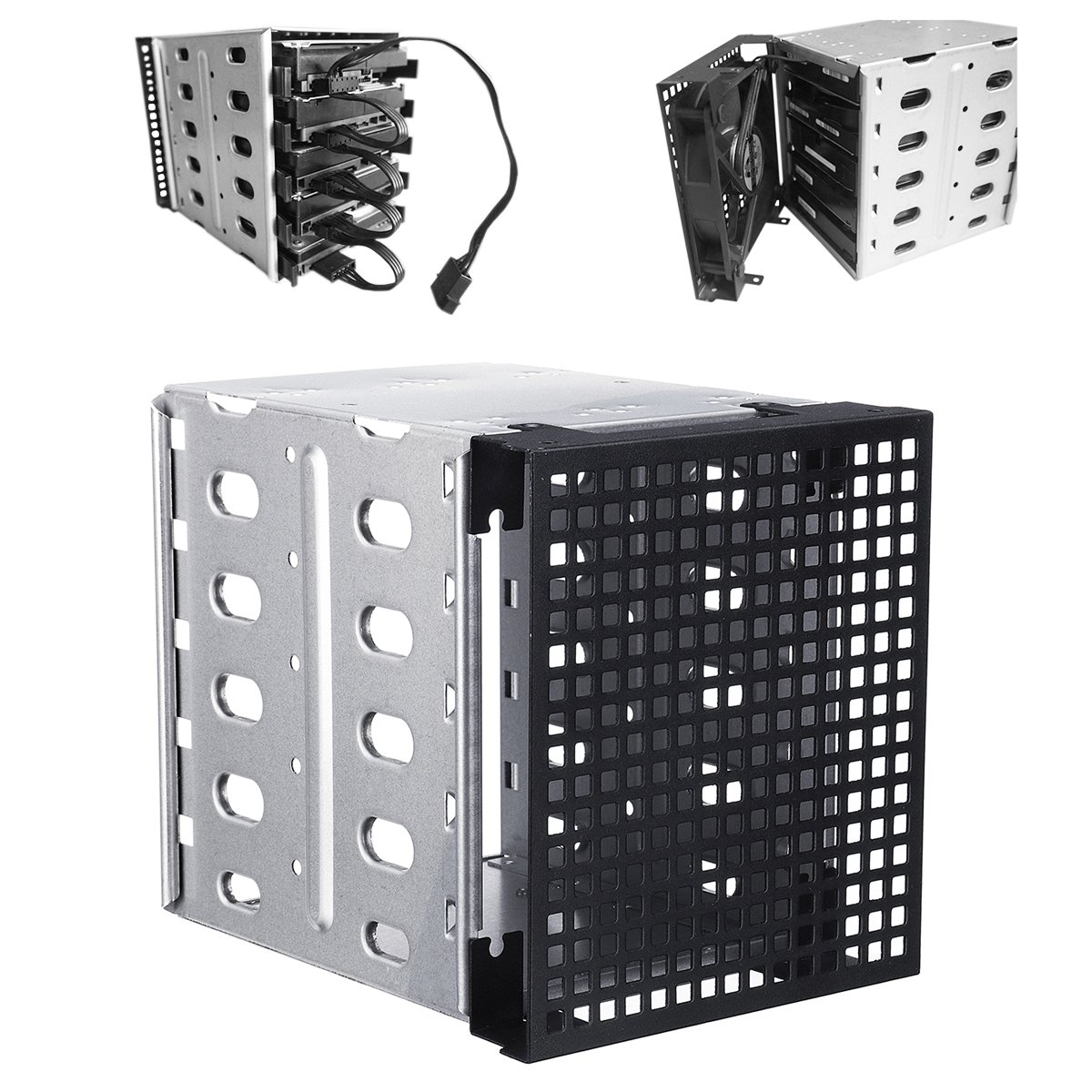 5.25" to 5x 3.5" SATA SAS HDD Cage Rack Hard Drive Tray Caddy Converter with Fan Space 2