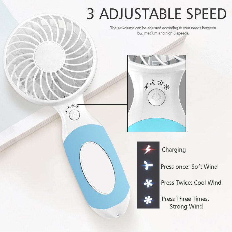 DC 5V 3600mAh Mini Fan USB Charging Handheld Portable Desktop Air Cooling Fan with Cosmetic Mirror 2 DC 5V 3600mAh Mini Fan USB Charging Handheld Portable Desktop Air Cooling Fan with Cosmetic Mirror - Image 2