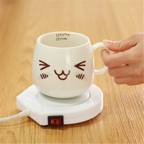 220v White Electric Powered Cup Warmer Heater Pad Coffee Tea Milk Mug US Plug 8