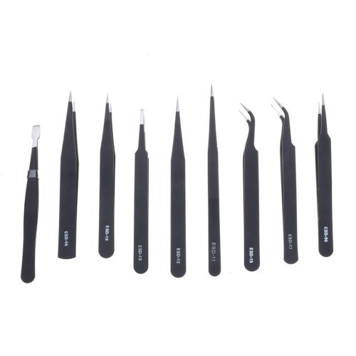 9 Pcs ESD Tweezer Anti-static Stainless Steel Precision Tweezers for Electronics Nail Beauty 3