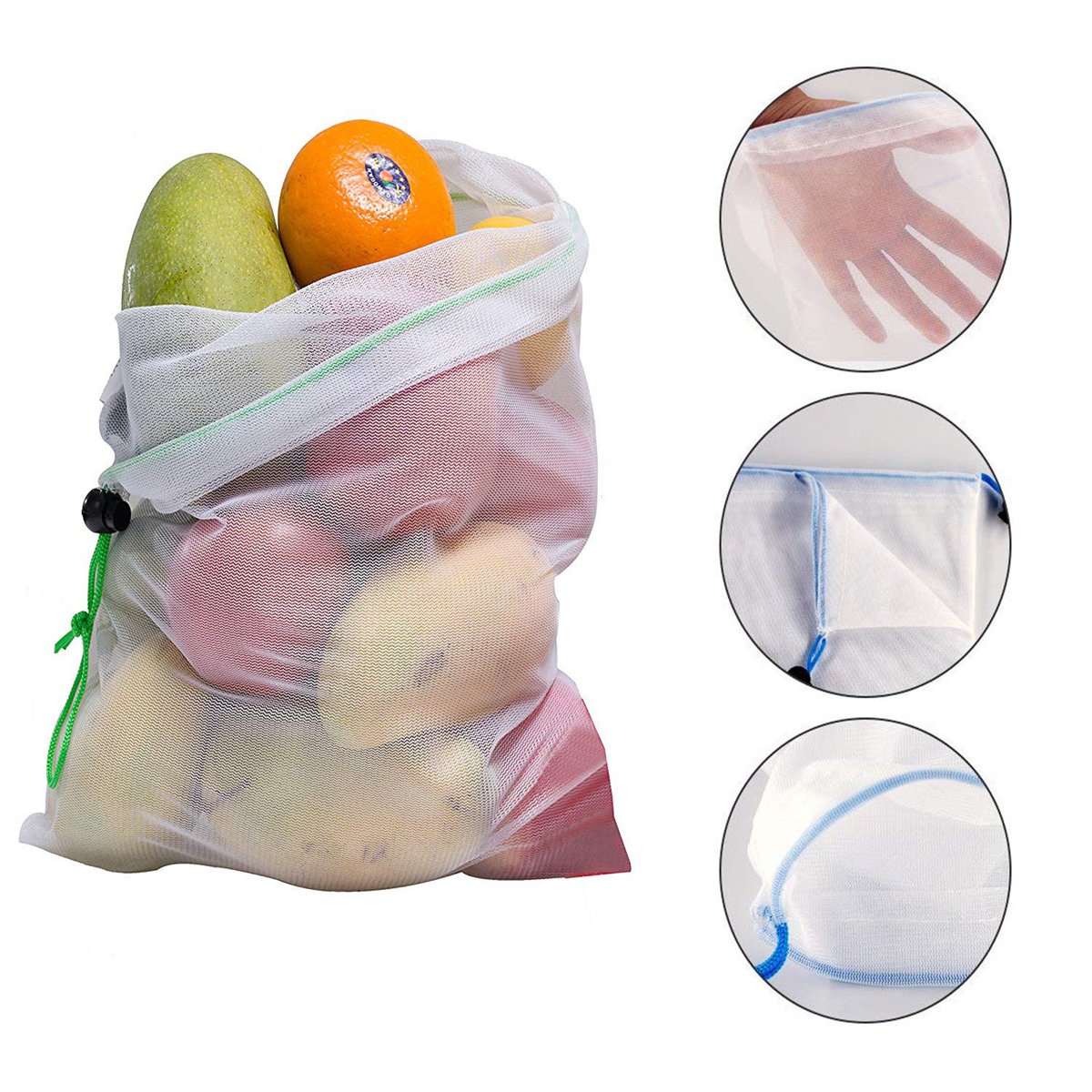 15pcs Reusable Mesh Produce Bags Vegetable Fruit Storage Shopping Grocery Bag 2