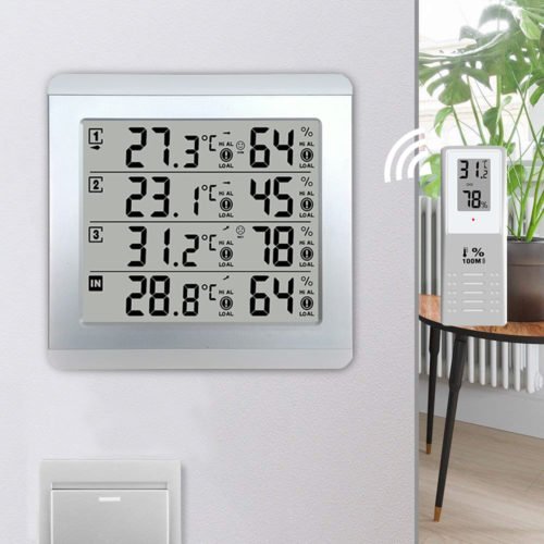 3 Sensors Wireless Digital Alarm Thermometer Indoor Outdoor Audible Indicator 3