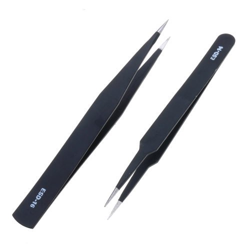 9 Pcs ESD Tweezer Anti-static Stainless Steel Precision Tweezers for Electronics Nail Beauty 7