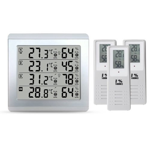 3 Sensors Wireless Digital Alarm Thermometer Indoor Outdoor Audible Indicator 1