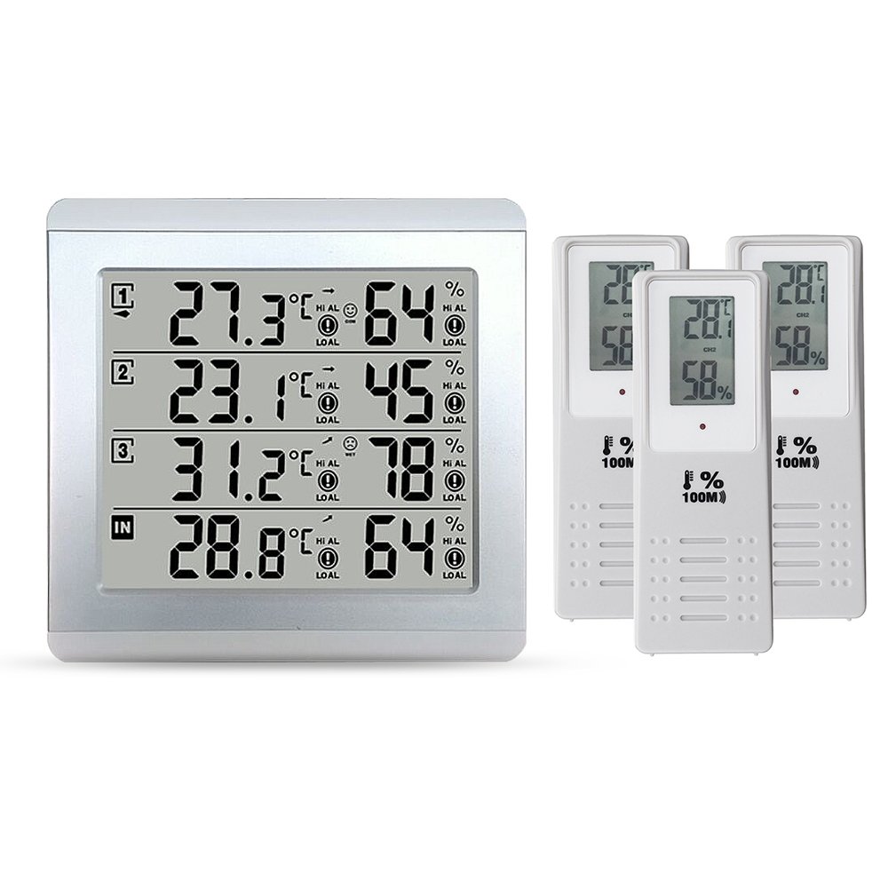 3 Sensors Wireless Digital Alarm Thermometer Indoor Outdoor Audible Indicator 1