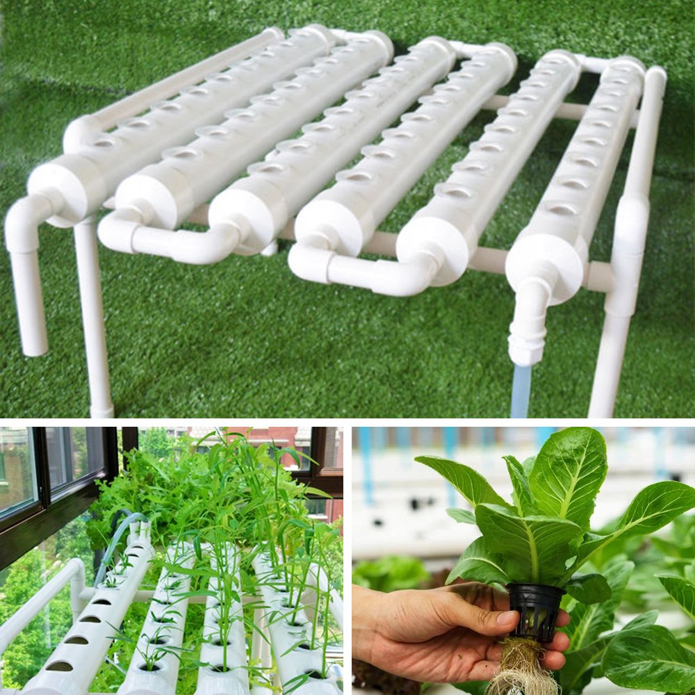 54 Holes Horizontal Hydroponic Piping Site Grow Kit Flow DWC Deep Water Culture Planting Box System 1 Deep Water Culture Planting Box