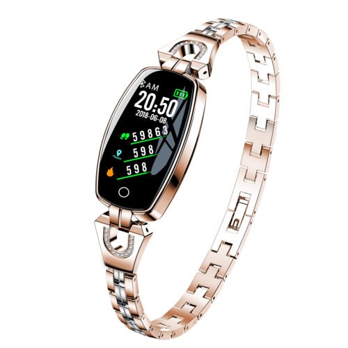 Bakeey H8 HR Blood Pressure Turn Light Dynamic UI Women Diamond Stainless Steel Smart Watch Bracelet 7
