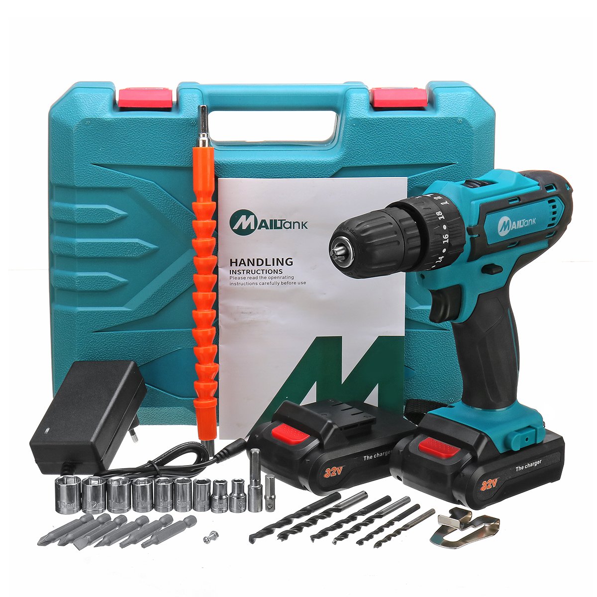32V 2 Speed Power Drills 6000mah Cordless Drill 3 IN1 Electric Screwdriver Hammer Hand Drill 2 Batteries 2