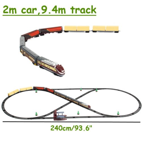 Electric Classic Train Rail Vehicle Toys Set Track Music Light Operated Carriages Educational Gift 6