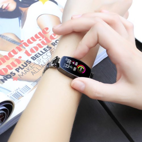 Bakeey H8 HR Blood Pressure Turn Light Dynamic UI Women Diamond Stainless Steel Smart Watch Bracelet 2