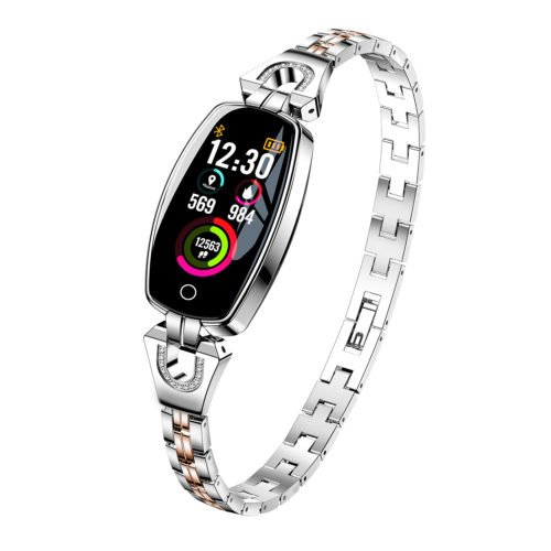 Bakeey H8 HR Blood Pressure Turn Light Dynamic UI Women Diamond Stainless Steel Smart Watch Bracelet 6