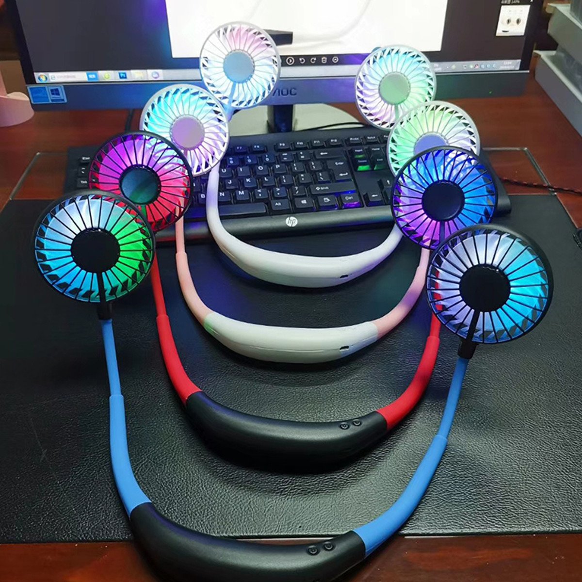 LED Personal Fan Hands-free Min Fan Aromatherapy Portable Li-ion Battery USB Rechargable Hanging Neck Sport Fan Mini Air Fan - Blue 6 LED Personal Fan Hands-free Min Fan Aromatherapy Portable Li-ion Battery USB Rechargable Hanging Neck Sport Fan Mini Air Fan - Blue - Image 6