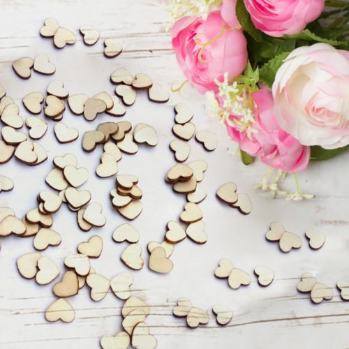100Pcs Laser Engraving Rustic Wooden Love Heart Crafts DIY Wedding Table Scatter Confetti Vintage Decorations Gift 3
