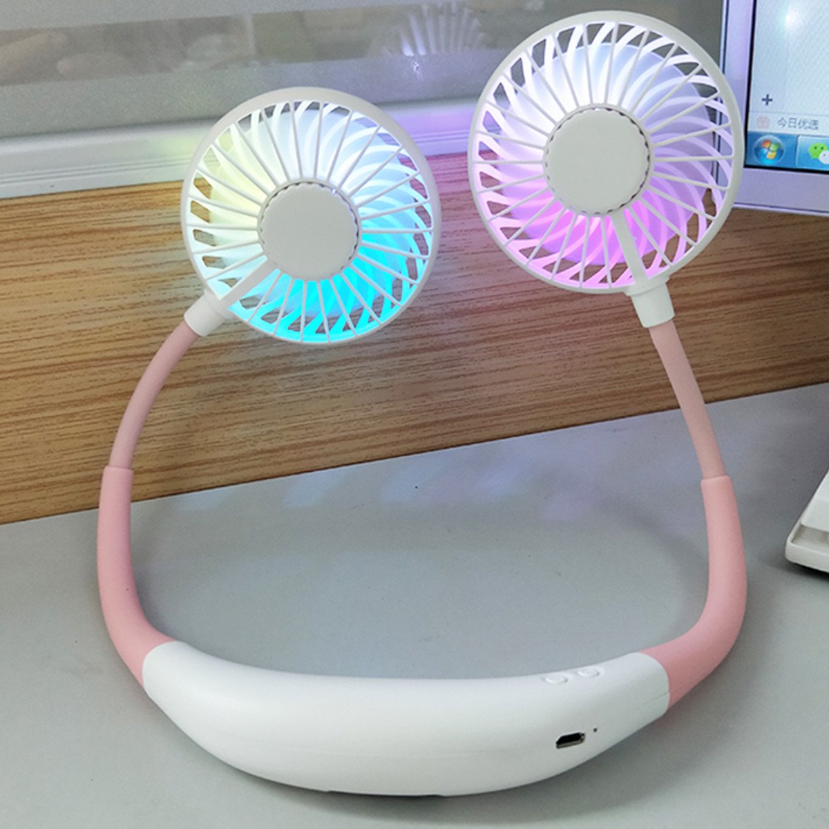 LED Personal Fan Hands-free Min Fan Aromatherapy Portable Li-ion Battery USB Rechargable Hanging Neck Sport Fan Mini Air Fan - Blue 8 LED Personal Fan Hands-free Min Fan Aromatherapy Portable Li-ion Battery USB Rechargable Hanging Neck Sport Fan Mini Air Fan - Blue - Image 8