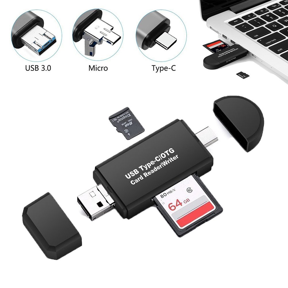 3 in 1 OTG Card Reader Type C USB Micro USB Combo to 2 Slot TF SD Card Reader 1
