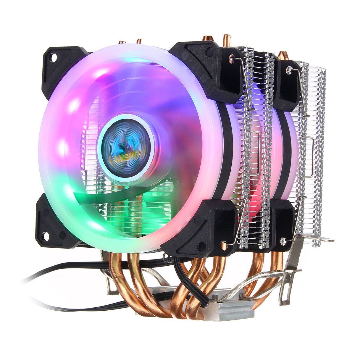 Aurora Colorful Backlit 3 Pin 2 Fans 4 Copper Tube Dual Tower CPU Cooling Fan Cooler Heatsink for Intel AMD 1