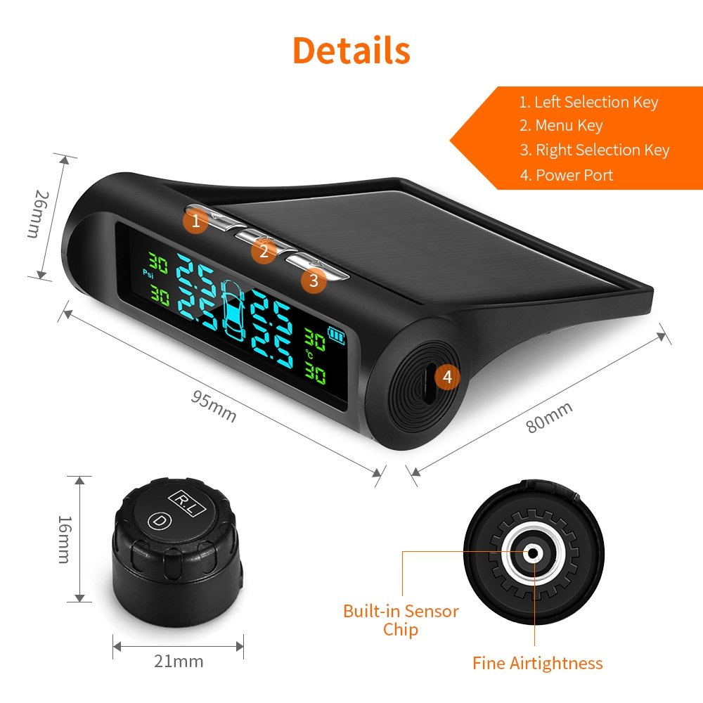ZEEPIN C240 Tire Pressure Monitoring System Solar TPMS with 4 External Sensors 9 ZEEPIN C240 Tire Pressure Monitoring System Solar TPMS with 4 External Sensors - Image 9