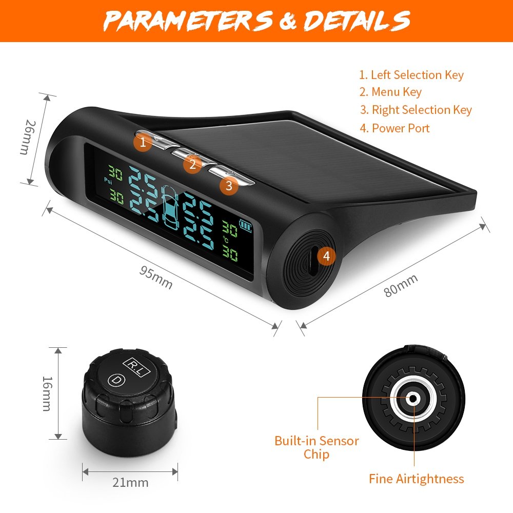 ZEEPIN C240 Tire Pressure Monitoring System Solar TPMS with 4 External Sensors 19 ZEEPIN C240 Tire Pressure Monitoring System Solar TPMS with 4 External Sensors - Image 19