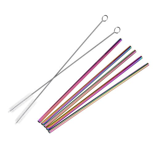7PCS Premium Stainless Steel Metal Drinking Straw Reusable Straws Set With Cleaner Brushes 5