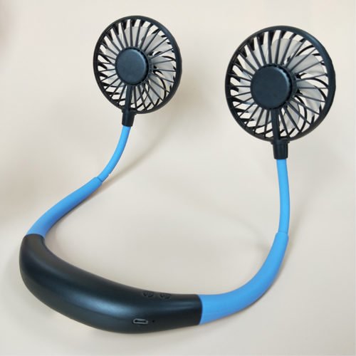LED Personal Fan Hands-free Min Fan Aromatherapy Portable Li-ion Battery USB Rechargable Hanging Neck Sport Fan Mini Air Fan - Blue 4