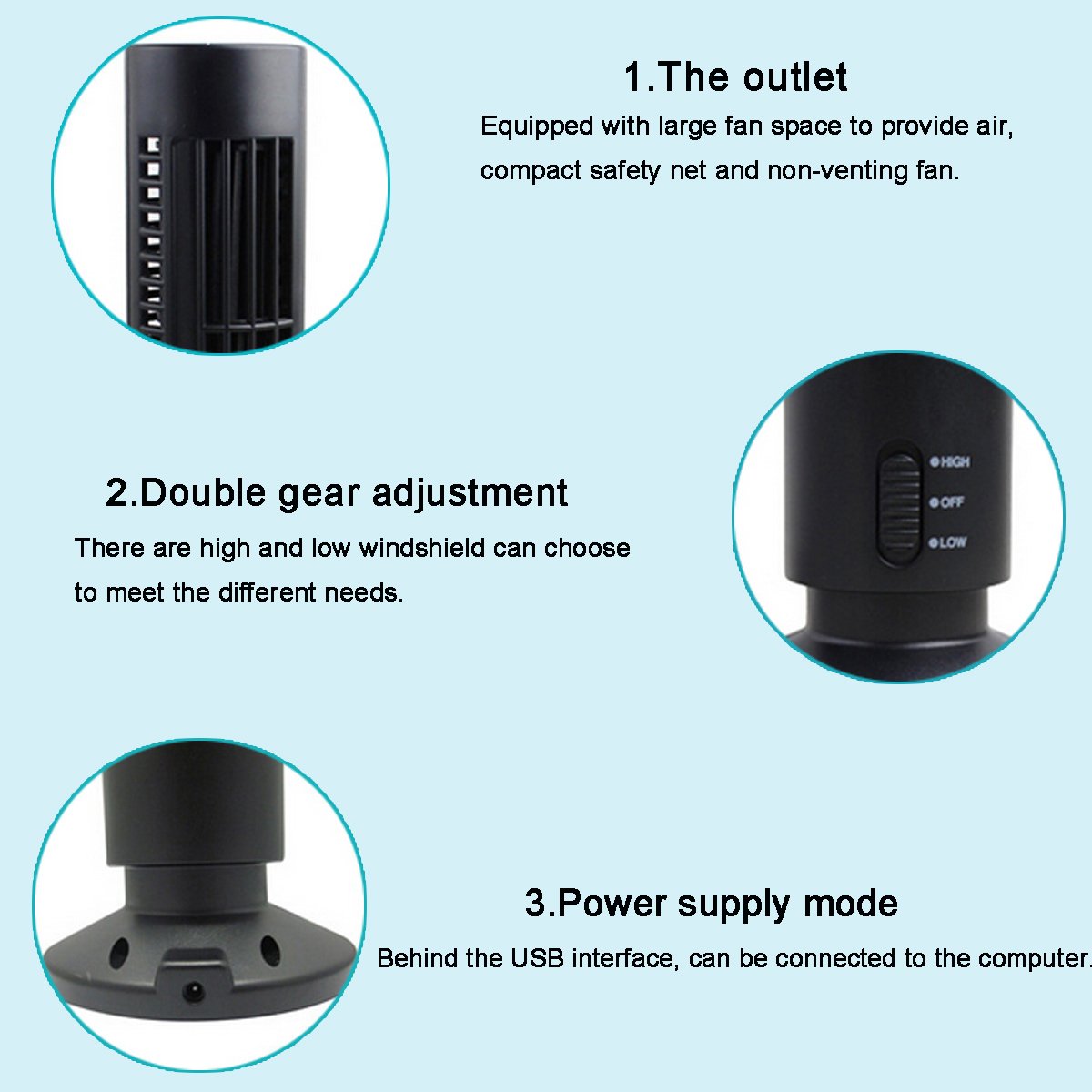 5V 2.5W Mini Portable USB Cooling Air Conditioner Purifier Tower Bladeless Desk Fan 4 5V 2.5W Mini Portable USB Cooling Air Conditioner Purifier Tower Bladeless Desk Fan - Image 4