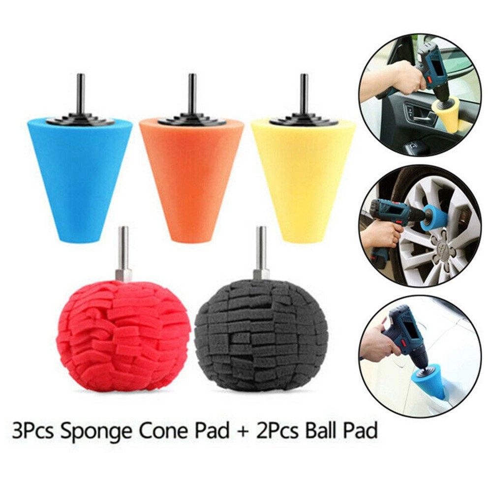 5pcs Burnishing Foam Sponge Polishing Cone Ball Buffing Pad Car Wheel Hub Cleaner Polishing Sponge Set 2