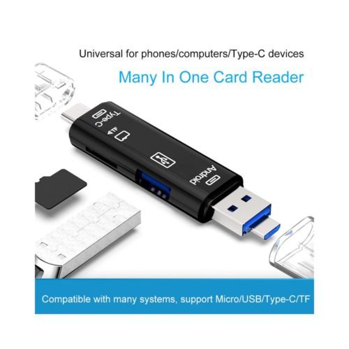 5 in 1 USB 2.0 Type C / USB / Micro USB SD TF Memory Card Reader OTG Adapter Black 3
