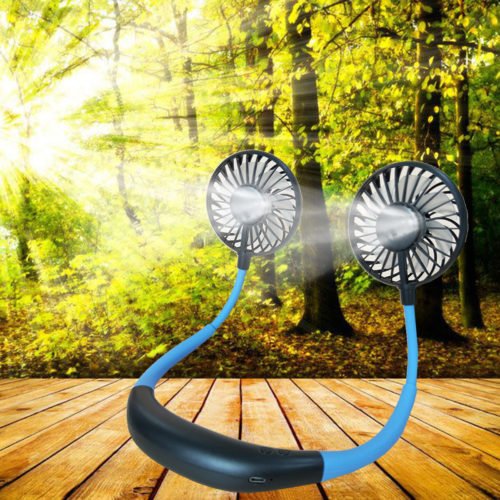 LED Personal Fan Hands-free Min Fan Aromatherapy Portable Li-ion Battery USB Rechargable Hanging Neck Sport Fan Mini Air Fan - Blue 10