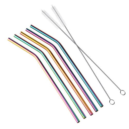 7PCS Premium Stainless Steel Metal Drinking Straw Reusable Straws Set With Cleaner Brushes 4