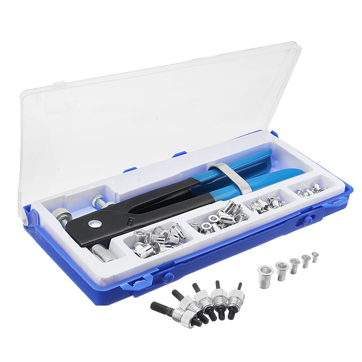 Pop Riveter Gun Rivet Hand Tool Set Kit with 100Pcs Nut Inserts + 5Pcs Mandrels & Box 9 Pop Riveter Gun Rivet Hand Tool Set Kit with 100Pcs Nut Inserts + 5Pcs Mandrels & Box - Image 9