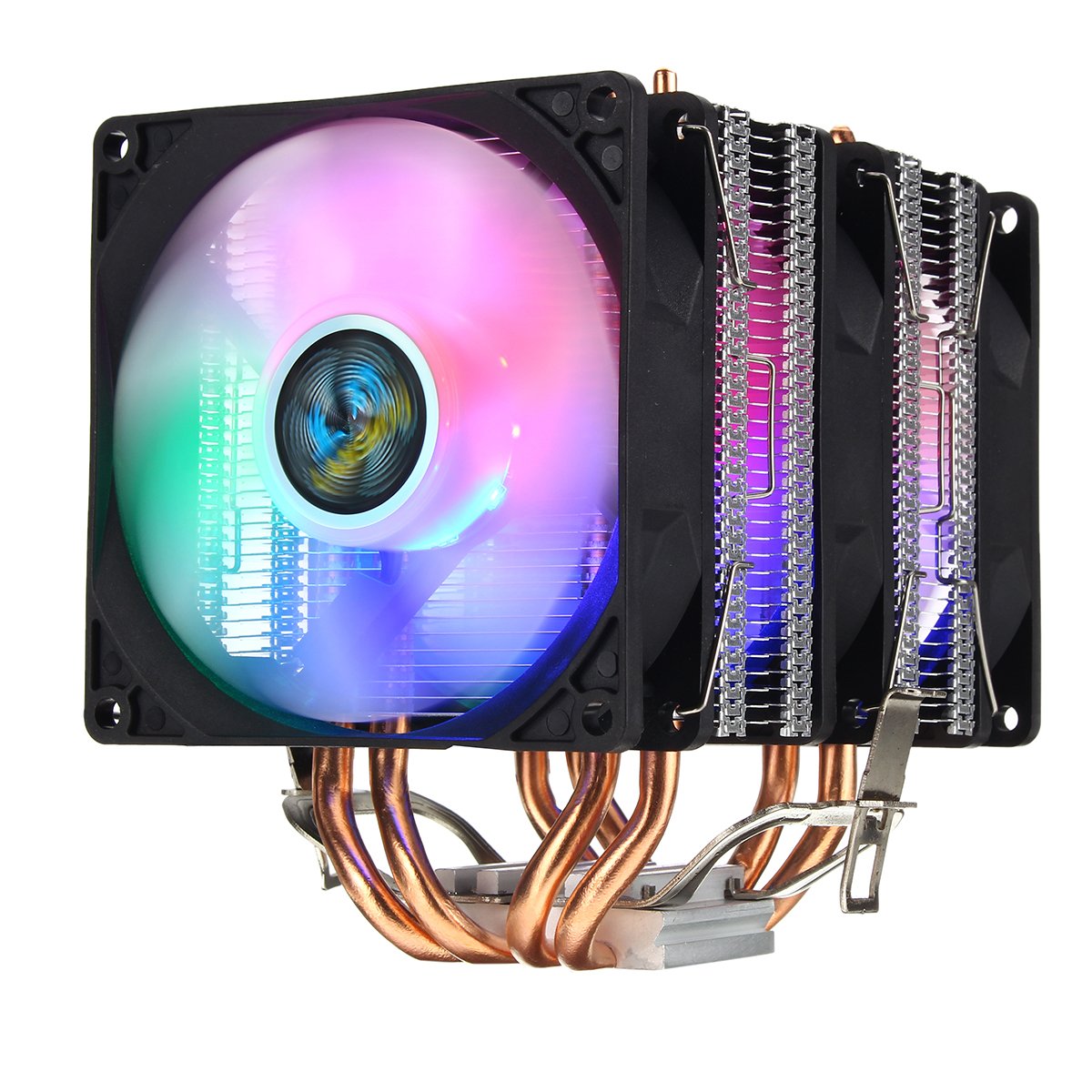 3 Pin Triple Fans Four Copper Heat Pipes Colorful LED Light CPU Cooling Fan Cooler Heatsink for Intel AMD 1 3 Pin Triple Fans Four Copper Heat Pipes Colorful LED Light CPU Cooling Fan Cooler Heatsink for Intel AMD