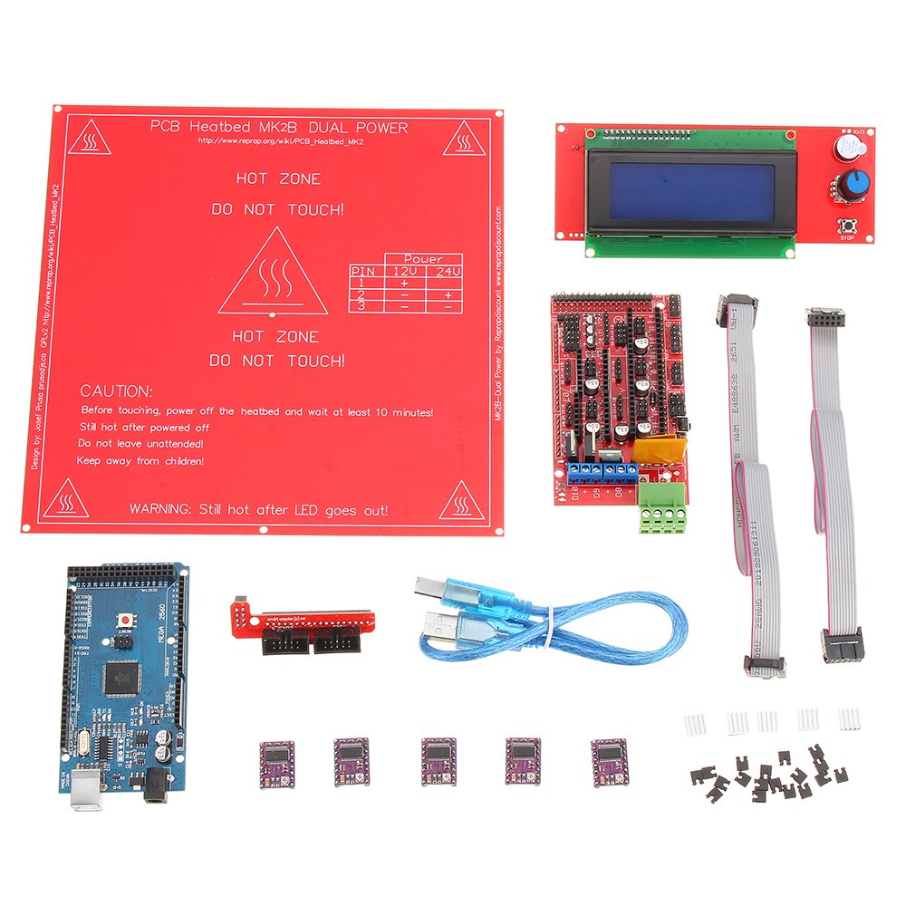 3D Printer Kit RAMPS 1.4+Arduino Mega 2560 +DRV8825 Stepper Motor+2004 LCD+PCB Heat Bed MK2B 1 3D Printer Kit RAMPS 1.4+Arduino Mega 2560 +DRV8825 Stepper Motor+2004 LCD+PCB Heat Bed MK2B