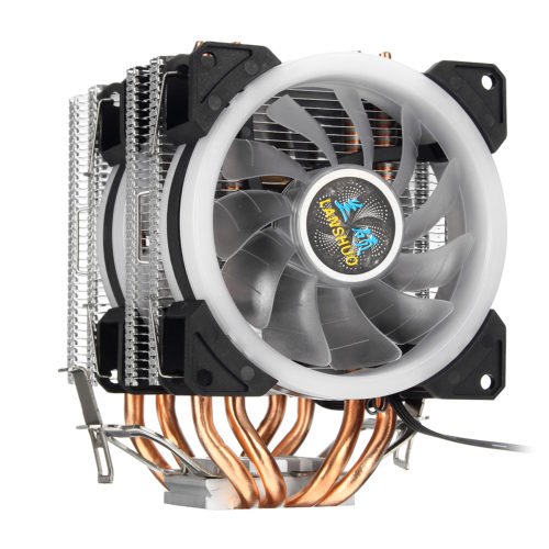 Aurora Colorful Backlit 3 Pin 2 Fans 4 Copper Tube Dual Tower CPU Cooling Fan Cooler Heatsink for Intel AMD 3