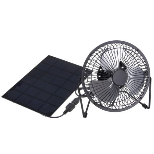 Black Solar Panel Powered USB Fan 8 Inch 5W Cooling Ventilation for Outdoor Traveling Home Office 3