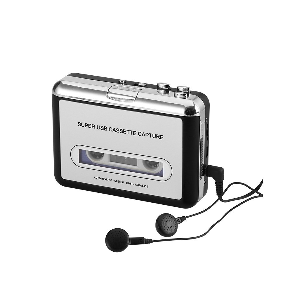 Cassette Tape-to-MP3 Converter - Plug and Play, Win + Mac Compatible, Auto Reverse, Audacity Audio Software 2