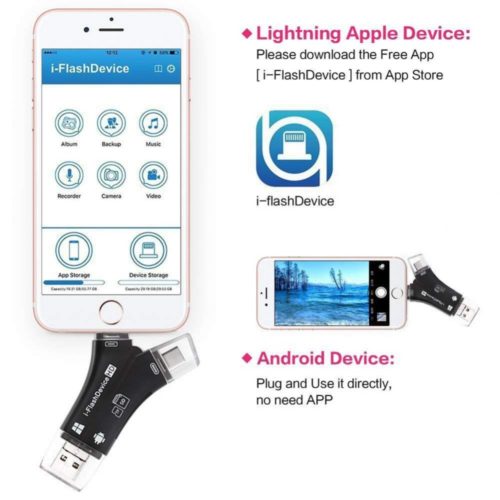 4 in 1 iPhone/Micro usb/USB Type-c/USB SD Card Reader for iPhone iPad Mac & Android, SD & Micro SD, PC - White 14