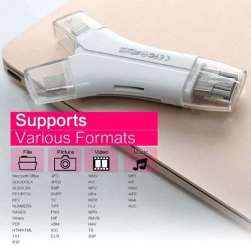 4 in 1 iPhone/Micro usb/USB Type-c/USB SD Card Reader for iPhone iPad Mac & Android, SD & Micro SD, PC - White 5
