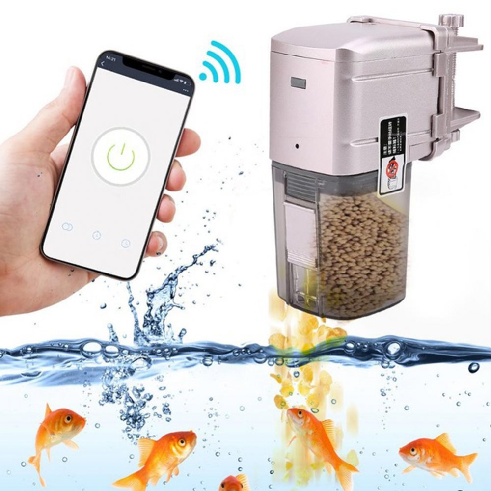 USB Charging Intelligent Remote Control Automatic Fish Feeder for Aquarium Fish Tank - Rose Pink L 1