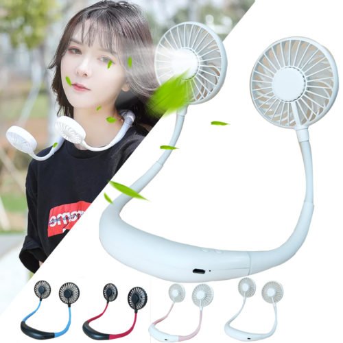 LED Personal Fan Hands-free Min Fan Aromatherapy Portable Li-ion Battery USB Rechargable Hanging Neck Sport Fan Mini Air Fan - Blue 2