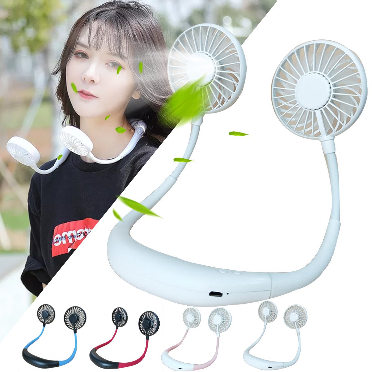 LED Personal Fan Hands-free Min Fan Aromatherapy Portable Li-ion Battery USB Rechargable Hanging Neck Sport Fan Mini Air Fan - Blue 2 LED Personal Fan Hands-free Min Fan Aromatherapy Portable Li-ion Battery USB Rechargable Hanging Neck Sport Fan Mini Air Fan - Blue - Image 2