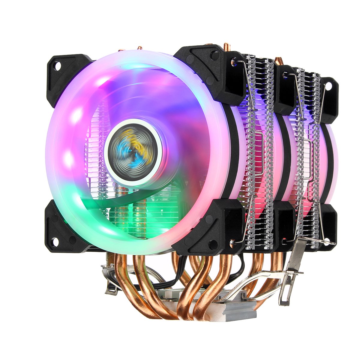 Aurora Colorful Backlit 3Pin 3 Fans 4 Copper Tube Dual Tower CPU Cooling Fan Cooler Heatsink for Intel AMD 2